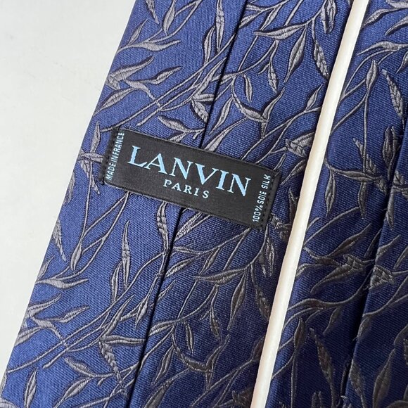 Lanvin Paris 100% Silk Tie – Blue /silver Leaf Pattern - Picture 3 of 3